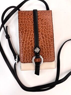Brighton Toledo Brown Croc-Embossed & Cream Leather Crossbody Phone Wallet Bag